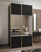 Armadio ad ante scorrevoli "Tampa", nero, 2 ante scorrevoli, 6 scomparti, 2 barre appendiabiti, 1 specchio, Sistema "Soft-Close", 245,5 x 140 x 64 cm