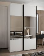 Armadio ad ante scorrevoli "Tampa", bianco, 2 ante scorrevoli, 6 scomparti, 2 barre appendiabiti, 1 specchio, Sistema "Soft-Close", 245,5 x 150 x 64 cm