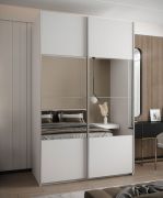 Armadio ad ante scorrevoli "Tampa", bianco, 2 ante scorrevoli, 6 scomparti, 2 barre appendiabiti, 1 specchio, Sistema "Soft-Close", 245,5 x 140 x 64 cm
