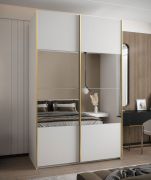 Armadio ad ante scorrevoli "Tampa", bianco, 2 ante scorrevoli, 6 scomparti, 2 barre appendiabiti, 1 specchio, Sistema "Soft-Close", 245,5 x 150 x 64 cm