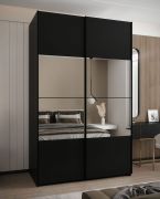 Armadio ad ante scorrevoli "Tampa", nero, 2 ante scorrevoli, 6 scomparti, 2 barre appendiabiti, 1 specchio, Sistema "Soft-Close", 245,5 x 150 x 64 cm