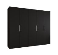 Armadio battente Korab 40 nero | 3 scomparti & 3 barre appendiabiti | Maniglie color cashmere | Soft-Close | 2,5 m larghezza