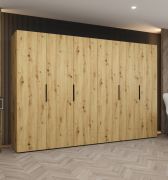 Armadio 6 ante "Korab" 46 | Rovere Artisan | Maniglie nere | 3 scomparti | 3 metri | Soft-Close