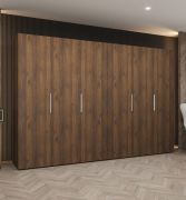 Armadio ad ante a battenti "Korab" 179, color noce, maniglie: argento, 6 ante, 4 scomparti, 4 barre appendiabiti, Sistema "Soft-Close", larghezza: 3 m
