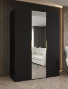 Armadio battente Korab 74 nero | Maniglie oro | 1 anta a specchio | 2 scomparti | 2 barre appendiabiti | Soft-Close | 1,5 m