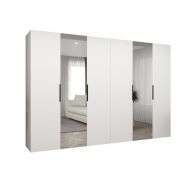 Armadio battente Korab 102 bianco | 2 ante a specchio | Maniglie nere | 4 barre appendiabiti | 3m larghezza | Soft-Close
