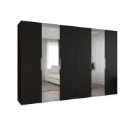Armadio nero 3 metri "Korab" 106 | 4 ante battenti Soft-Close | Maniglie color cashmere | 4 scomparti e specchi