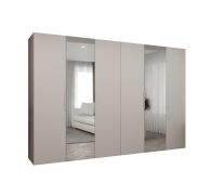 Armadio battente "Korab" 109 cashmere | 3 m larghezza | 2 ante a specchio | Maniglie color cashmere | Soft-Close