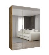 Armadio battente Korab 123 | Rovere Artisan | 3 ante a specchio | 1,5 m | Maniglie color cashmere | Sistema Soft-Close