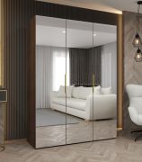 Armadio ad ante battenti "Korab" 201, color noce, maniglie: oro, 3 ante a specchio, 2 scomparti, 2 barre appendiabiti, Sistema "Soft-Close", larghezza: 1,5 m