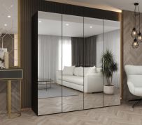 Armadio battente nero "Korab" 139 | 4 ante a specchio | 2 barre appendiabiti | Soft-Close | 2 metri