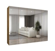 Armadio 5 ante a specchio Korab 145 | Rovere Artisan | 250 cm larghezza | Maniglie color cashmere | Sistema Soft-Close