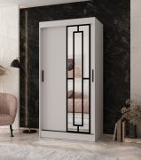 Armadio a ante scorrevoli / Armadio guardaroba | Bianco opaco | 5 scomparti | 2 aste appendiabiti | stretto | 100 x 62 x 200 cm | anta a specchio decorativa | per camera da letto