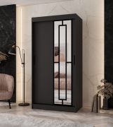 Armadio a ante scorrevoli / Armadio guardaroba | Nero opaco | 5 scomparti | 2 aste appendiabiti | stretto | 100 x 62 x 200 cm | anta a specchio decorativa | per camera da letto