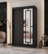 Armadio / Armadio con ante scorrevoli | Nero opaco | 5 scomparti | 2 aste appendiabiti | Lavorazione di alta qualità | 120 x 62 x 200 cm | Anta a specchio decorativa