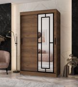 Armadio / Armadio con ante scorrevoli | Colore: noce Warmia | 5 scomparti | 2 aste appendiabiti | Lavorazione di alta qualità | 120 x 62 x 200 cm | Anta a specchio decorativa