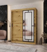 Armadio | Colore: rovere Artisan | 5 scomparti | 2 aste appendiabiti | Lavorazione di alta qualità | 150 x 62 x 200 cm | Armadio con ante scorrevoli | Anta a specchio decorativa
