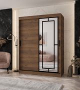 Armadio | Colore: noce Warmia | 5 ripiani | 2 aste appendiabiti | Lavorazione di alta qualità | 150 x 62 x 200 cm | Armadio con ante scorrevoli | Anta a specchio decorativa