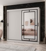 Armadio con ante scorrevoli / Armadio guardaroba | Bianco opaco | 10 scomparti | 2 aste appendiabiti | 200 x 62 x 200 cm | anta a specchio decorativa | per camera da letto