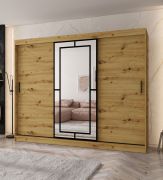 Armadio / Armadio con ante scorrevoli | Colore: rovere Artisan | 10 scomparti | 2 aste appendiabiti | Lavorazione di alta qualità | 250 x 62 x 200 cm | Anta a specchio decorativa