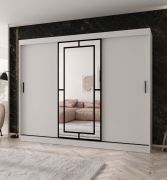 Armadio / Armadio con ante scorrevoli | Bianco opaco | 10 scomparti | 2 aste appendiabiti | Lavorazione di alta qualità | 250 x 62 x 200 cm | Anta a specchio decorativa