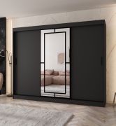 Armadio / Armadio con ante scorrevoli | Nero opaco | 10 scomparti | 2 aste appendiabiti | Lavorazione di alta qualità | 250 x 62 x 200 cm | Anta a specchio decorativa