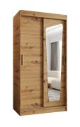 Armadio scorrevole 1 metro con anta a specchio | Rovere Artisan | 5 scomparti | 2 barre appendiabiti | Guide in alluminio