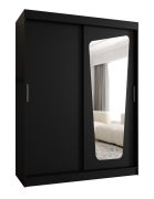 Armadio scorrevole nero 1,5 m | 5 scomparti | 1 anta a specchio | 2 barre appendiabiti | Guide in alluminio