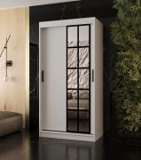 Armadio | Bianco opaco | 5 scomparti | 2 aste appendiabiti | Lavorazione di alta qualità | Sottile | 100 x 62 x 200 cm | Armadio con ante scorrevoli | Anta a specchio decorativa