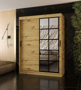 Armadio a ante scorrevoli / Armadio guardaroba | Colore: rovere Artisan | 5 scomparti | 2 aste appendiabiti | 150 x 62 x 200 cm | anta a specchio decorativa | per camera da letto