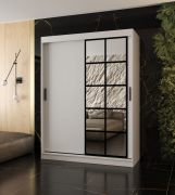 Armadio a ante scorrevoli / Armadio guardaroba | Bianco opaco | 5 scomparti | 2 aste appendiabiti | 150 x 62 x 200 cm | Anta a specchio decorativa | Per camera da letto