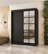 Armadio a ante scorrevoli / Guardaroba | Nero opaco | 5 scomparti | 2 aste appendiabiti | 150 x 62 x 200 cm | Anta a specchio decorativa | Per camera da letto