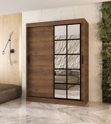 Armadio ad ante scorrevoli "Aleya", color noce Warmia, 1 anta a specchio, 5 scomparti, 2 barre appendiabiti, 150 x 62 x 200 cm