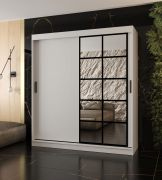 Armadio ad ante scorrevoli "Aleya" 04, bianco opaco, 1 anta a specchio, 10 scomparti, 2 barre appendiabiti, 180 x 62 x 200 cm