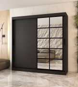 Armadio ad ante scorrevoli, "Aleya" 05, nero opaco, 10 scomparti, 2 barre appendiabiti, 200 x 62 x 200 cm