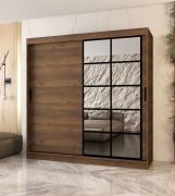 Armadio ad ante scorrevoli "Aleya" 05, color noce Warmia, 10 scomparti, 2 barre appendiabiti, 200 x 62 x 200 cm
