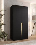 Armadio "Rida" 01, nero, maniglie: oro, 1 scomparto, 1 barra appendiabiti, bordi in ABS, Sistema "Soft-Close", 100 x 52 x 202 cm