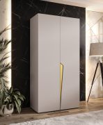 Armadio ad ante battenti "Rida" 01 color cashmere, maniglie: oro, 2 ante, 1 scomparto, 1 barra appendiabiti, Sistema "Soft-Close", bordi in ABS, 100 x 52 x 202 cm