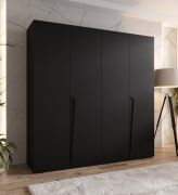 Armadio ad ante battenti "Rida" 03, nero, maniglie: nere, 4 ante, 2 scomparti, 2 barre appendiabiti, Sistema "Soft-Close", bordi in ABS, 200 x 52 x 202 cm