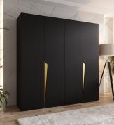 Armadio ad ante battenti "Rida" 03, nero, maniglie: oro, 4 ante, 2 scomparti, 2 barre appendiabiti, Sistema "Soft-Close", bordi in ABS, 200 x 52 x 202 cm