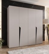 Armadio ad ante battenti "Rida" 03, color cashmere, maniglie: nere, 4 ante, 2 scomparti, 2 barre appendiabiti, Sistema "Soft-Close", bordi in ABS, 200 x 52 x 202 cm
