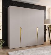Armadio ad ante battenti "Rida" 03, color cashmere, maniglie: oro, 4 ante, 2 scomparti, 2 barre appendiabiti, Sistema "Soft-Close", bordi in ABS, 250 x 52 x 202 cm