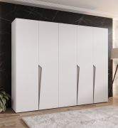 Armadio ad ante battenti "Rida" 04, bianco, maniglie: cashmere, 5 ante, 3 scomparti, 3 barre appendiabiti, Sistema "Soft-Close", bordi in ABS, 250 x 52 x 202 cm