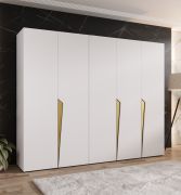 Armadio ad ante battenti "Rida" 04, biacno, maniglie: oro, 5 ante, 3 scomparti, 3 barre appendiabiti, Sistema "Soft-Close", bordi in ABS, 250 x 52 x 202 cm
