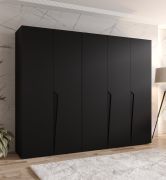 Armadio ad ante battenti "Rida" 04, nero, maniglie: nero, 5 ante, 3 scomparti, 3 barre appendiabiti, Sistema "Soft-Close", bordi in ABS, 250 x 52 x 202 cm