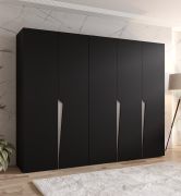Armadio ad ante battenti "Rida" 04, nero, maniglie: cashmere, 5 ante, 3 scomparti, 3 barre appendiabiti, Sistema "Soft-Close", bordi in ABS, 250 x 52 x 202 cm
