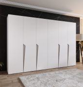 Armadio ad ante battenti "Rida" 05, bianco, maniglie: cashmere, 4 scomparti, 4 barre appendiabiti, Sistema "Soft-Close", bordi in ABS, 300 x 52 x 202 cm