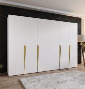 Armadio ad ante battenti "Rida" 05, bianco, maniglie: oro, 4 scomparti, 4 barre appendiabiti, Sistema "Soft-Close", bordi in ABS, 300 x 52 x 202 cm