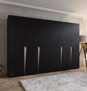 Armadio ad ante battenti "Rida" 05, nero, maniglie: cashmere, 4 scomparti, 4 barre appendiabiti, Sistema "Soft-Close", bordi in ABS, 300 x 52 x 202 cm