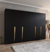 Armadio ad ante battenti "Rida" 05, nero, maniglie: oro, 4 scomparti, 4 barre appendiabiti, Sistema "Soft-Close", bordi in ABS, 300 x 52 x 202 cm